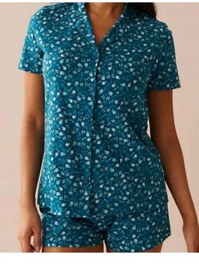 2 for $25 La Vie en Rose teal floral print short pajamas set
